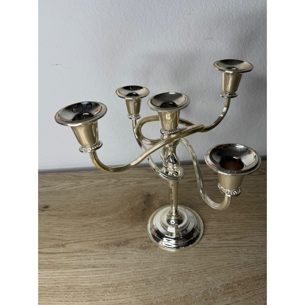 Silver Plated Zinc 5 Light Candelabra Ornate Swirl Multi Arm Candle Holder
